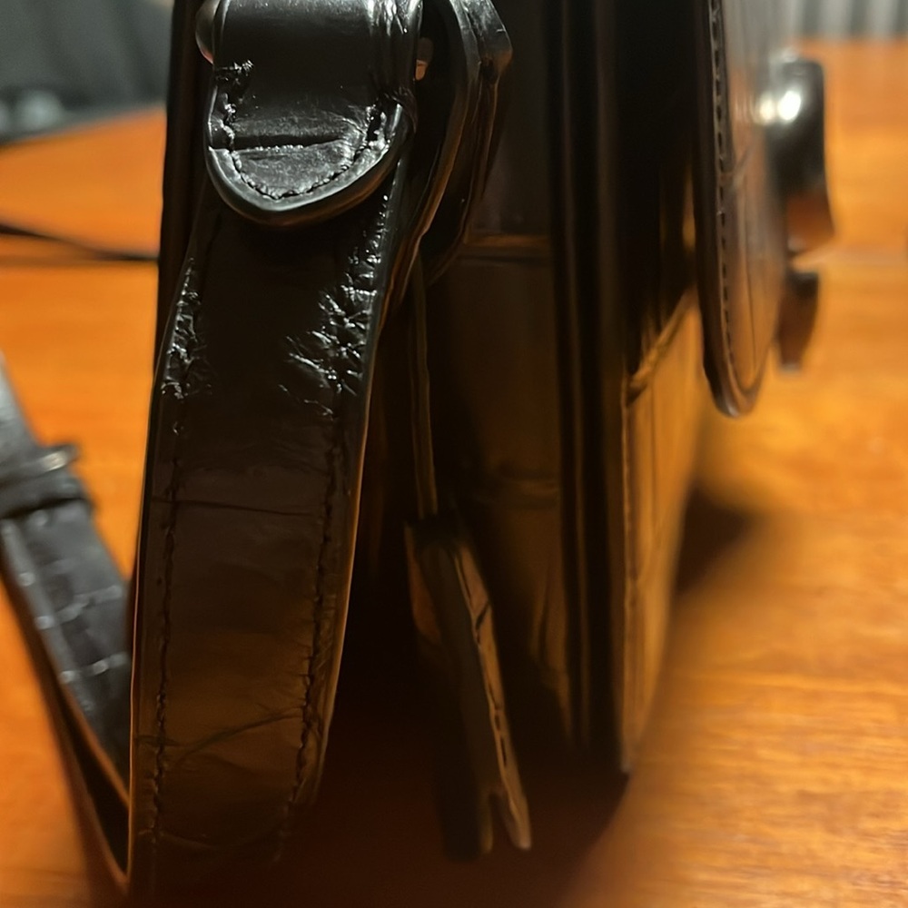 Coach Black Croc-Embossed Leather Crossbody Bag - Picture 7 of 12